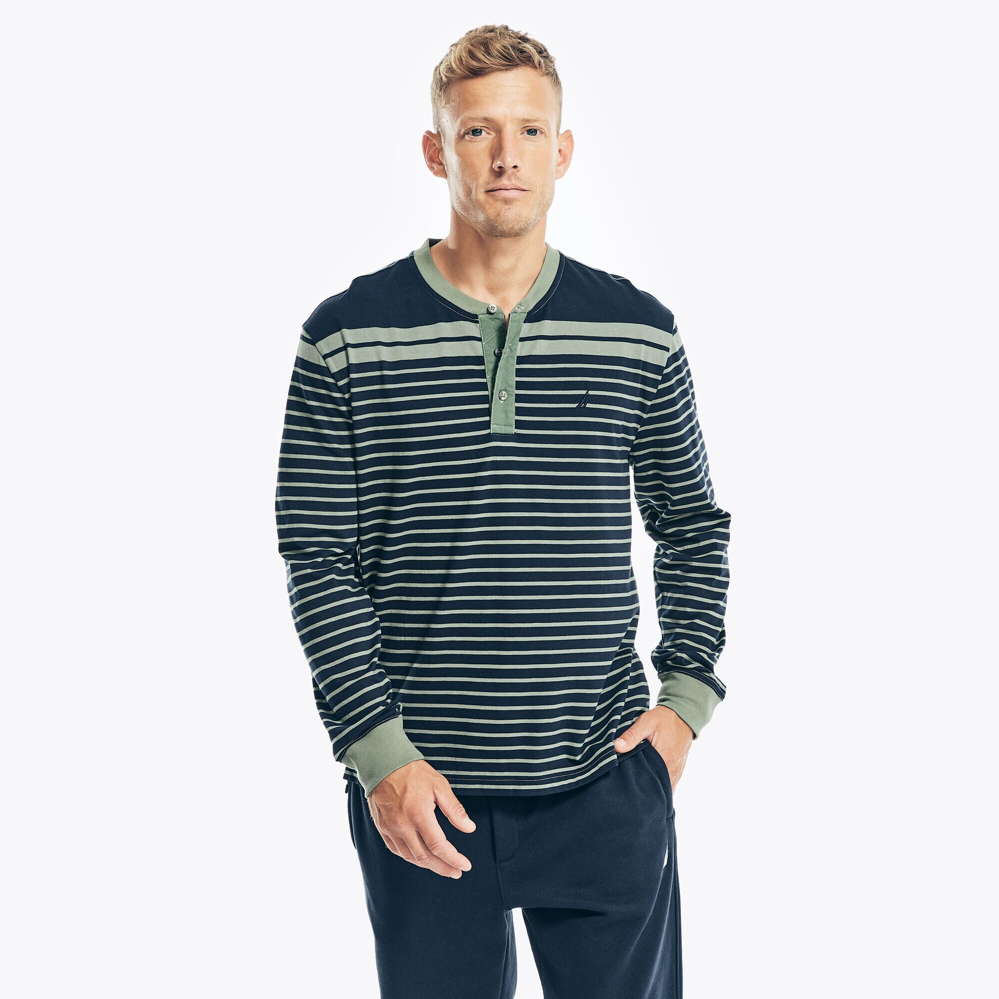 STRIPED LONG-SLEEVE HENLEY,Bright Willow,large