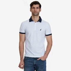 Slim Fit Navtech Striped Polo Shirt,Bright White,large