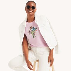 Blooming Foil Floral Graphic T-Shirt,Electric Purple,large