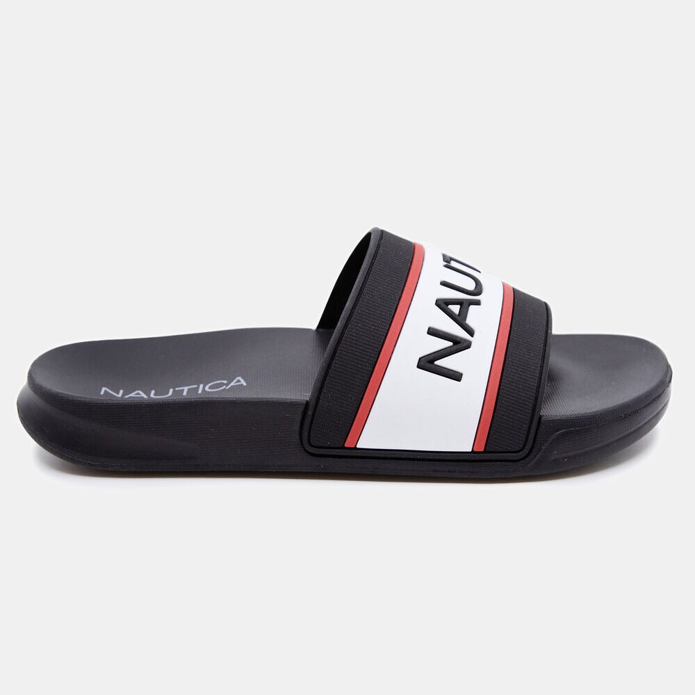 BOY'S EMBOSSED LOGO SLIDE SANDAL,Black,large