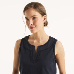 Scallop-Trim Tank Top,Navy,large