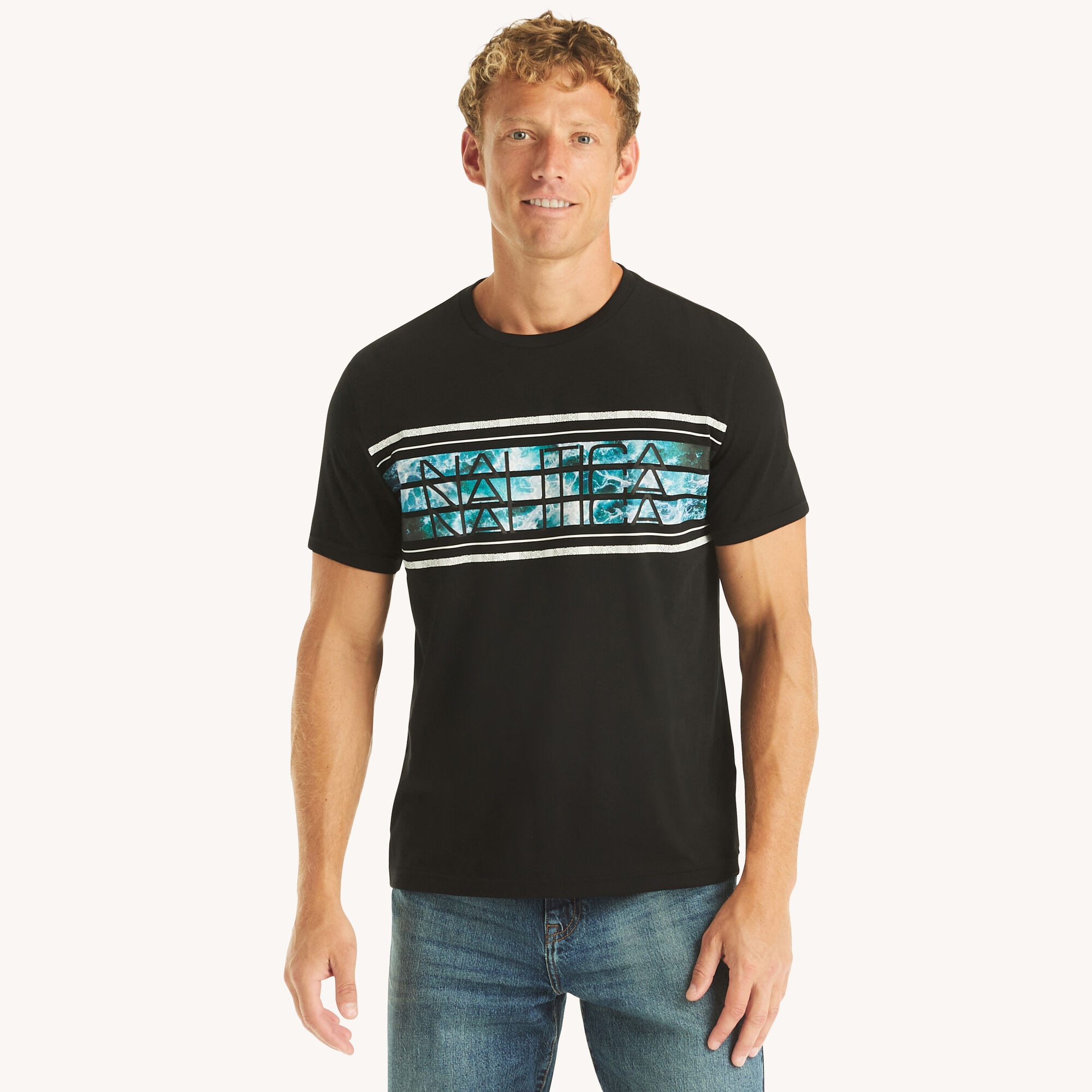 Ocean Waves Graphic T-Shirt,True Black,large