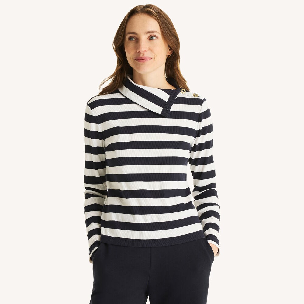 Striped Turtle-Neck Top,Bolt Blue,large