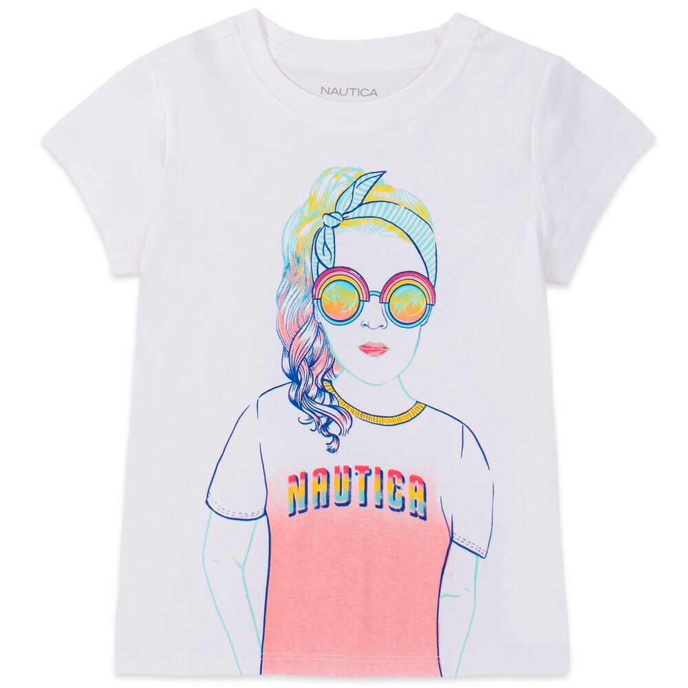 LITTLE GIRLS' SUNGLASSES GIRL GRAPHIC T-SHIRT (4-7),Antique White Wash,large