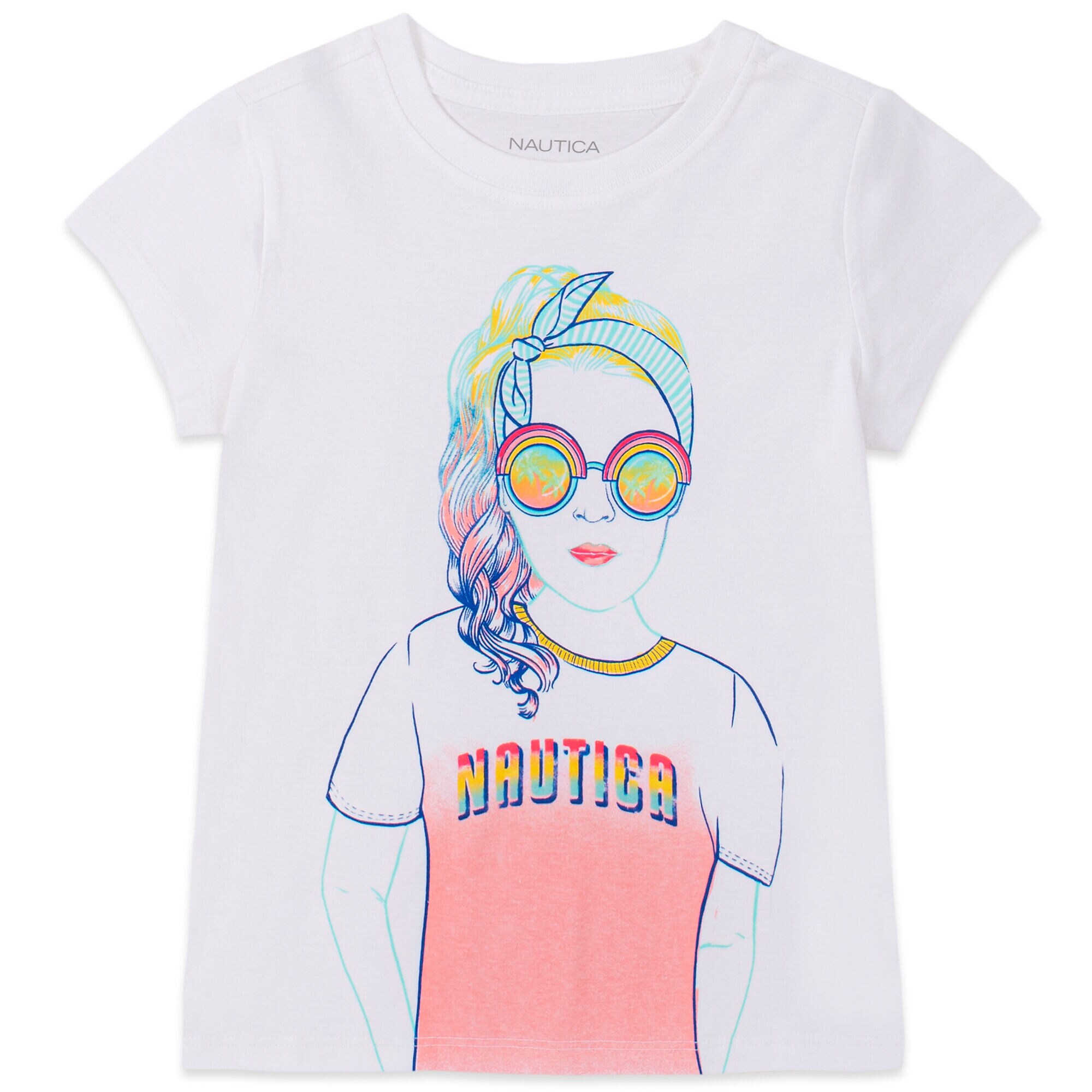 LITTLE GIRLS' SUNGLASSES GIRL GRAPHIC T-SHIRT (4-7),Antique White Wash,large