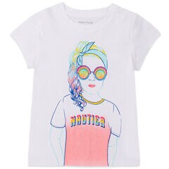 LITTLE GIRLS' SUNGLASSES GIRL GRAPHIC T-SHIRT (4-7),Antique White Wash,large