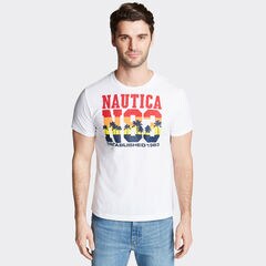 N83 Crewneck T-Shirt in Palm Trees Graphic,Bright White,large