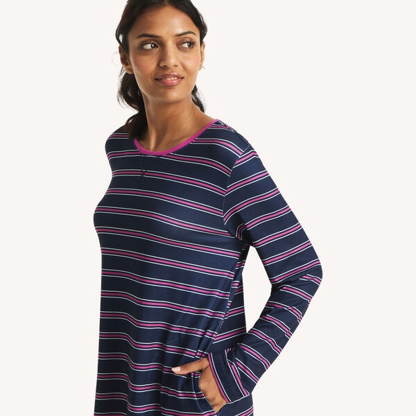Long-Sleeve Striped Sleep Dress