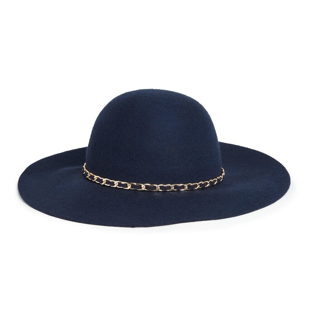 Chain Band Wool Floppy Hat,Navy,large