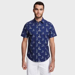 Classic Fit Stretch Short Sleeve in Sail Motif,Blue Depths,large