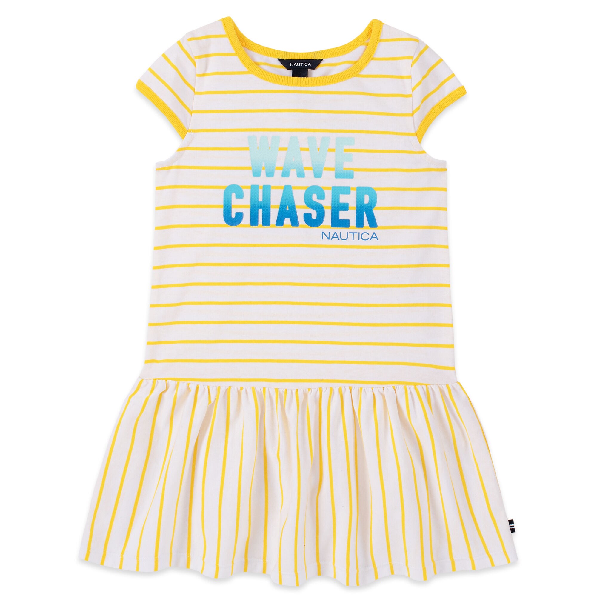 LITTLE GIRLS' STRIPED WAVE CHASER SEQUIN GRAPHIC DRESS (4-7),Yellow Zest,large