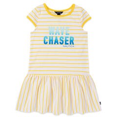 LITTLE GIRLS' STRIPED WAVE CHASER SEQUIN GRAPHIC DRESS (4-7),Yellow Zest,large