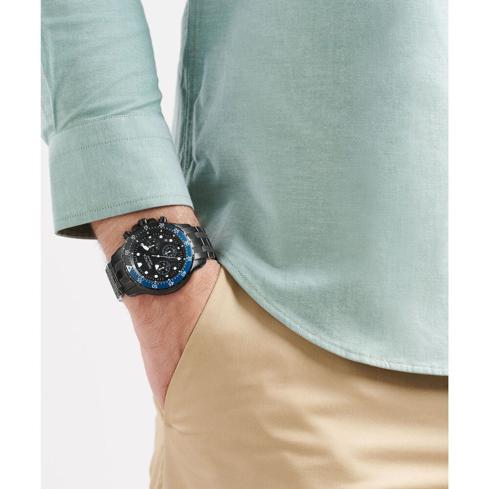 NST Chronograph Stainless Steel Watch,Black,large