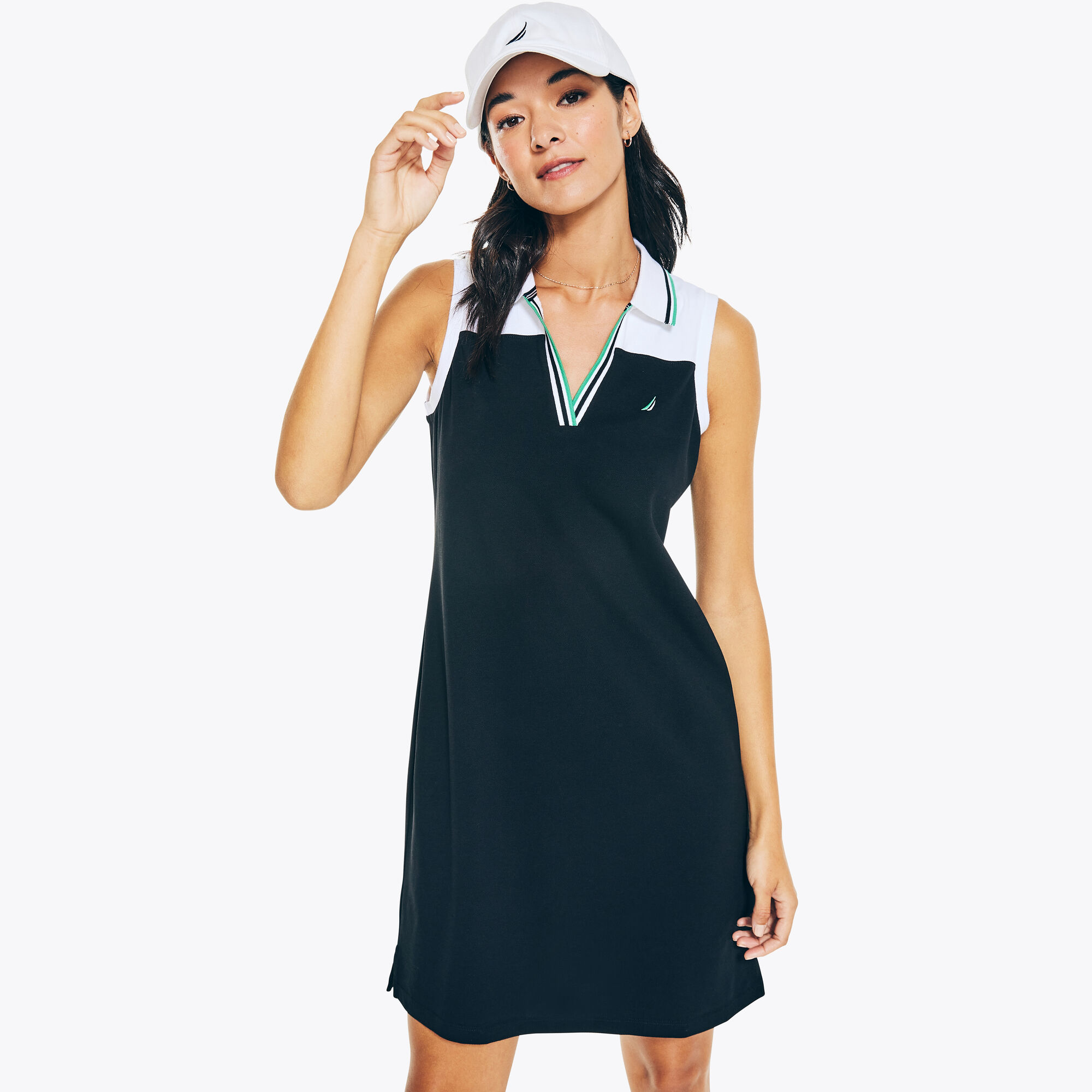 COLORBLOCK POLO DRESS,True Black,large