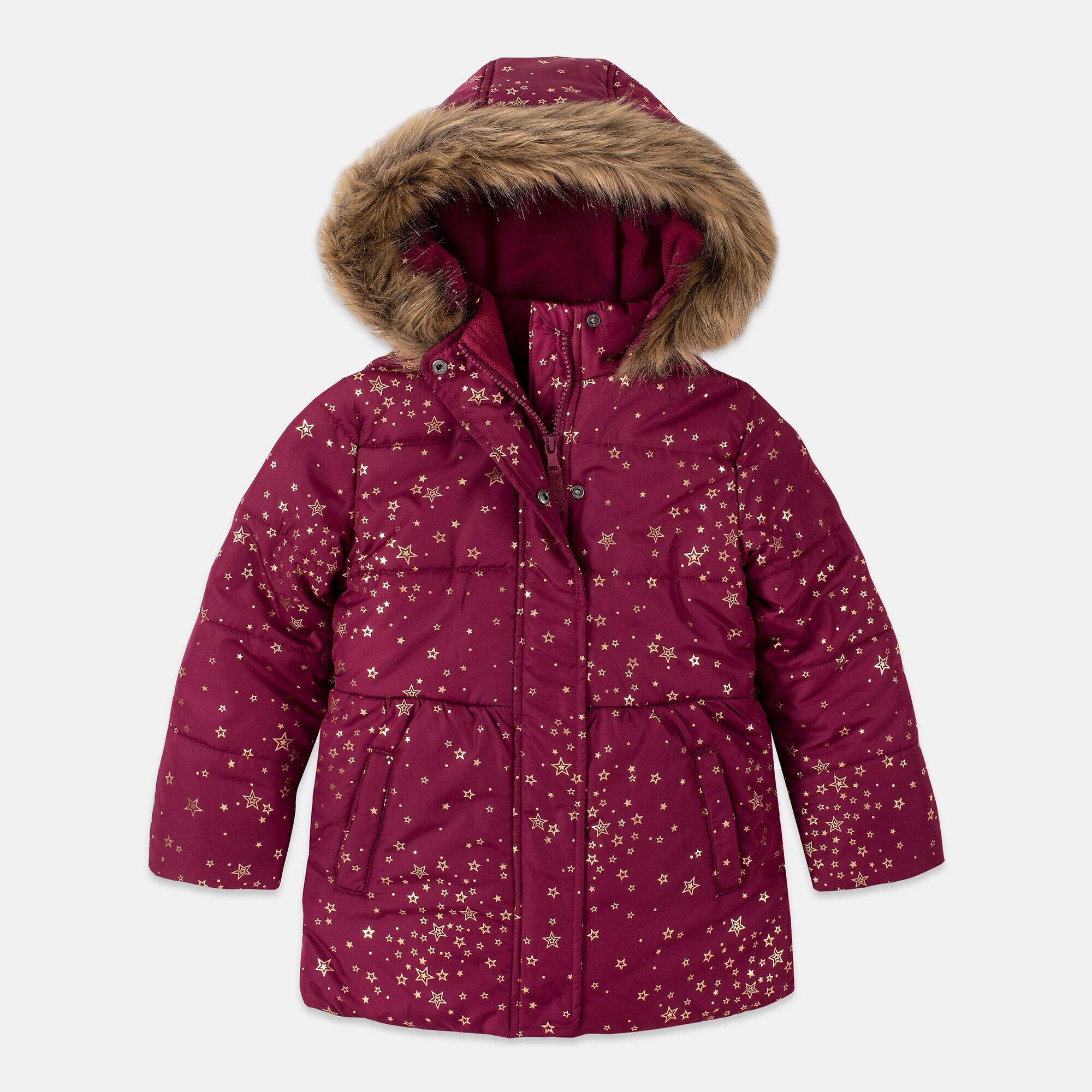 LITTLE GIRLS' FOIL PRINT FAUX-FUR HOOD PUFFER (4-7),Parfait Pink,large