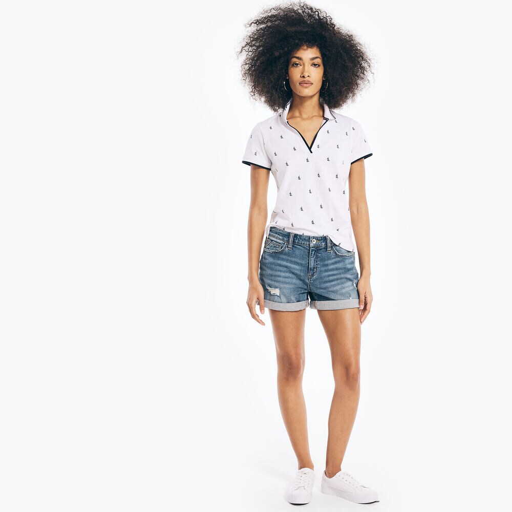 PRINTED SPLIT-NECK POLO,Bright White,large