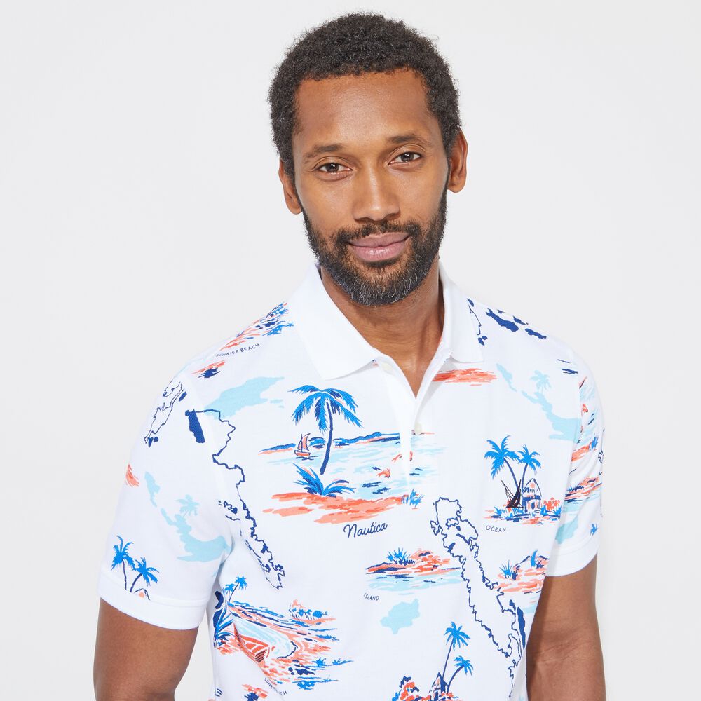 CLASSIC FIT TROPICAL PRINT POLO,Bright White,large