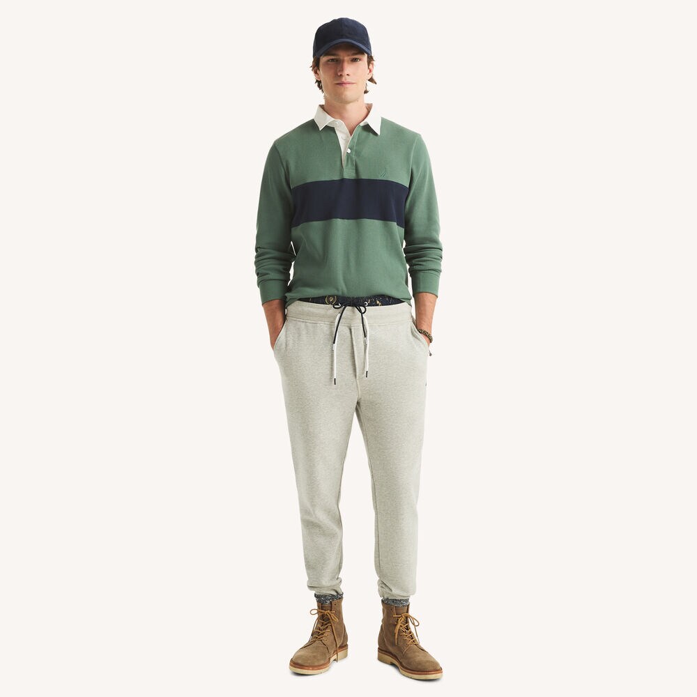 Classic Fit Pieced Waffle Long-Sleeve Polo,Olive,large