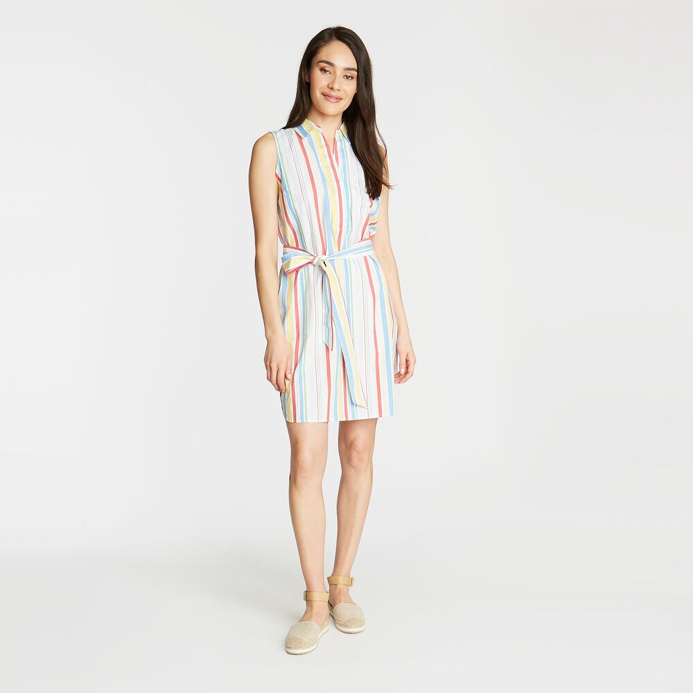 BELTED POPLIN SHIRTDRESS IN STRIPE,Bright White,large