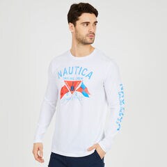 Long Sleeve Sailing Crew T-Shirt,Bright White,large