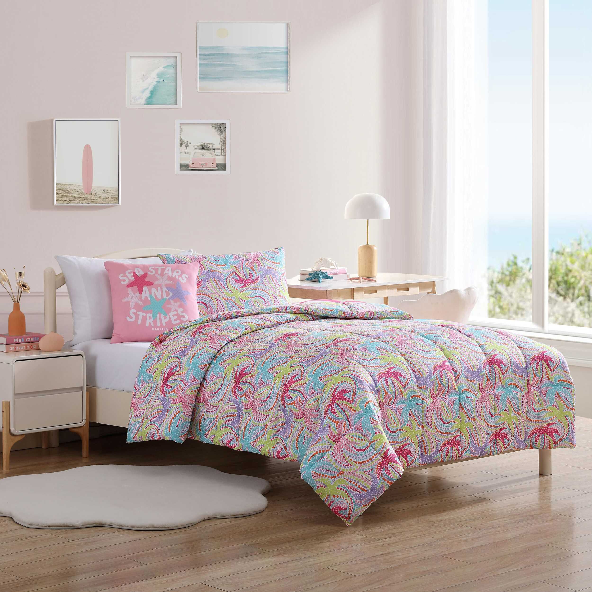 2枚セットnante SUVIN COTTON TEE PINKとNAVY /S Sutton Palm Trees Full/Queen Comforter & Sham Bonus Set | Nautica