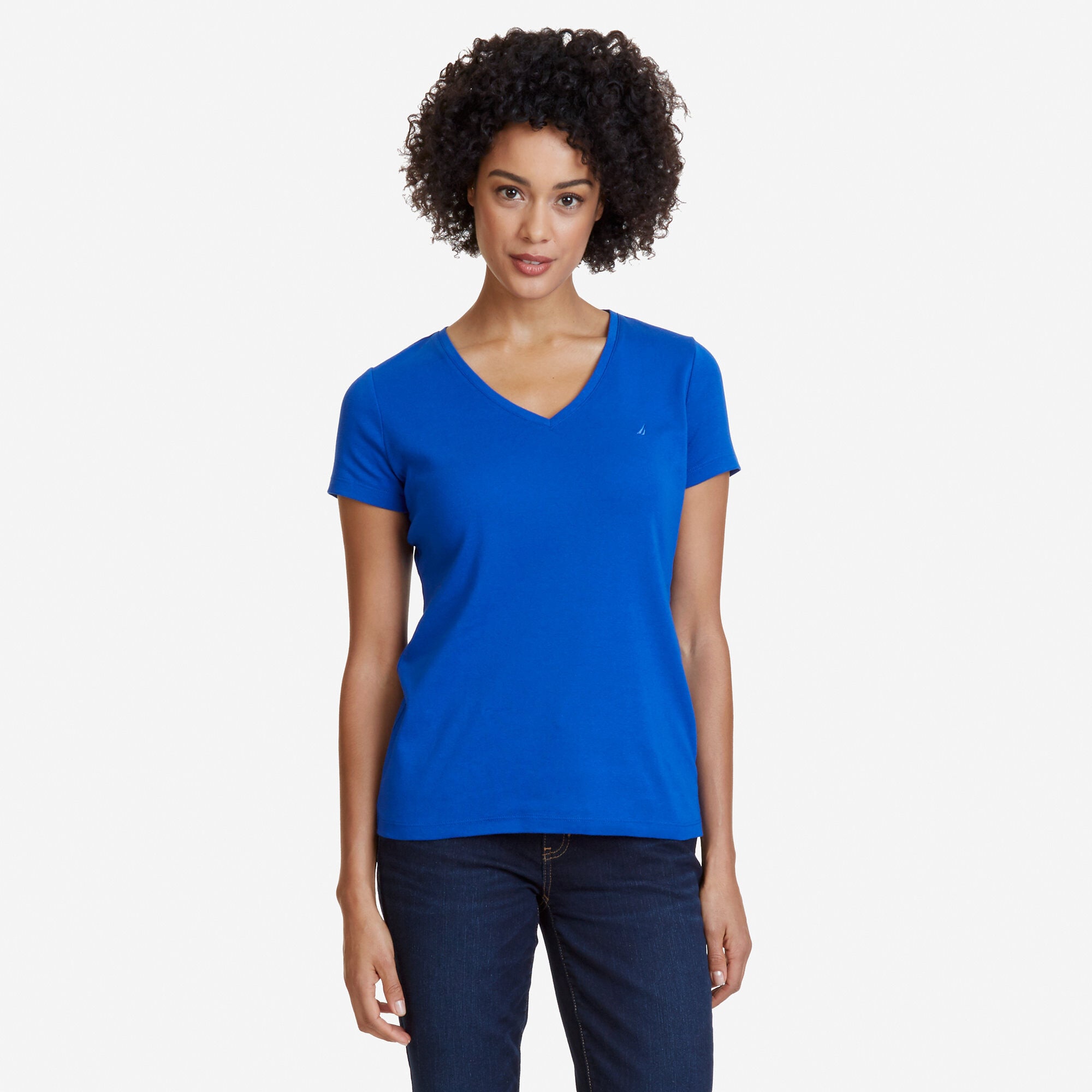 Solid V-Neck Tee,Bright Cobalt,large