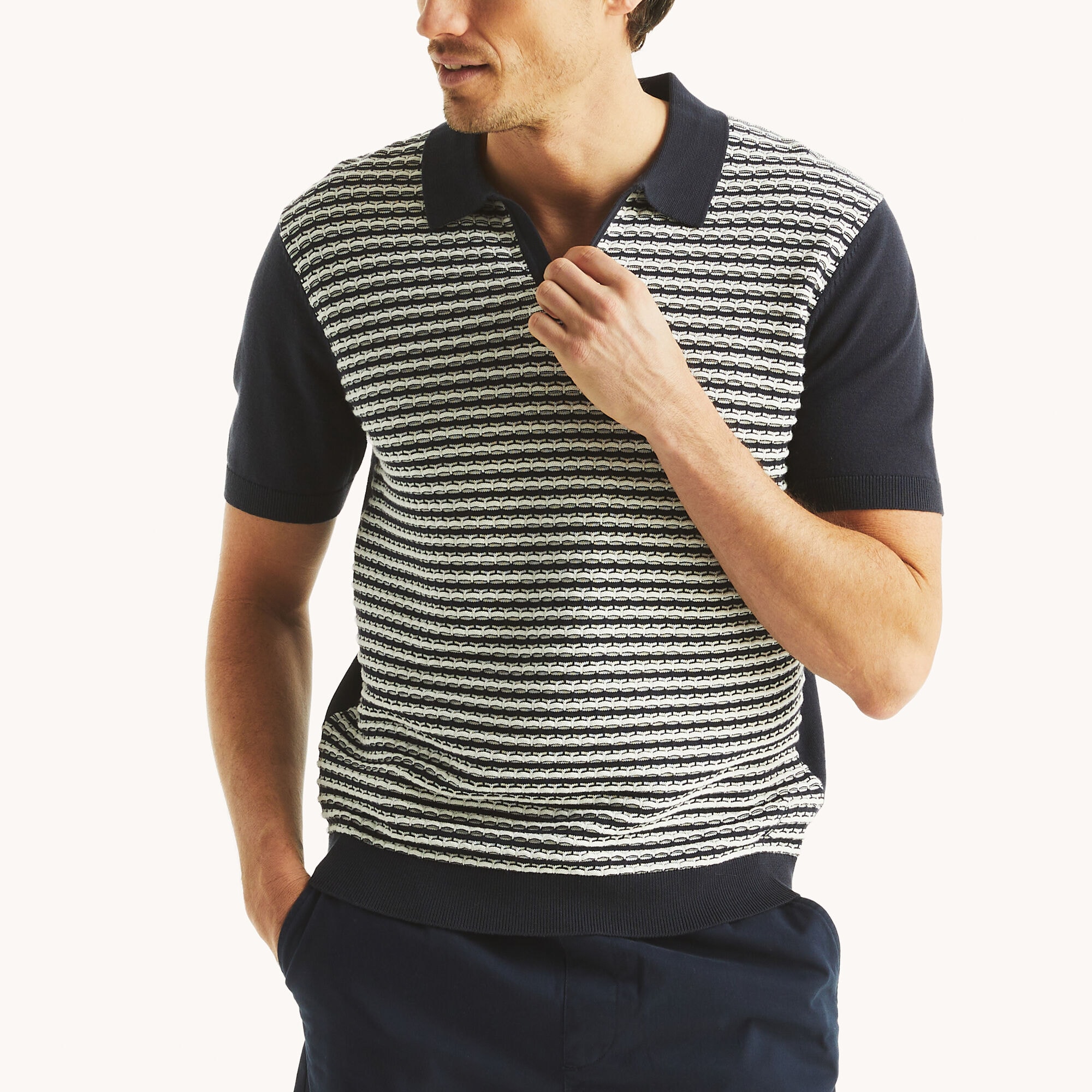 Textured Sweater Polo,Stellar Blue Heather,large