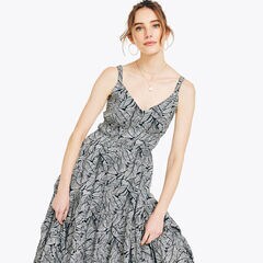 Sustainably Crafted Cinch-Waist Printed Dress,True Black,large