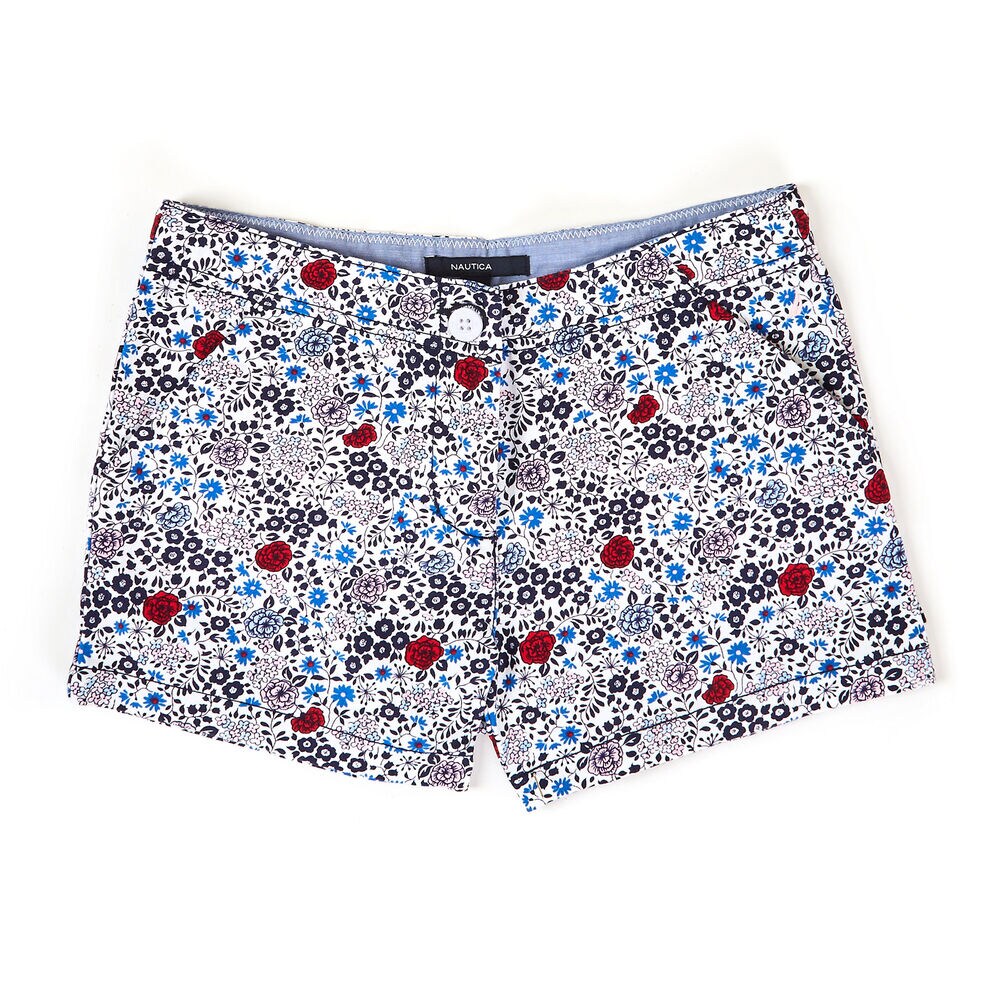 Little Girls' Floral Twill Shorts (4-6X),Navy,large