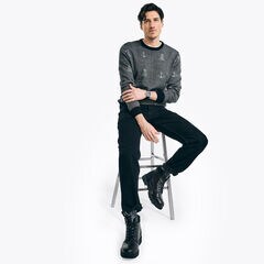 Jacquard Printed Crewneck Sweater,True Black,large