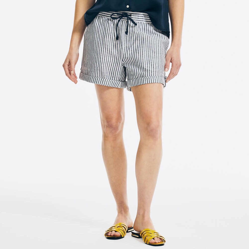 4.5" STRIPED LINEN PULL-ON SHORT,Stellar Blue Heather,large