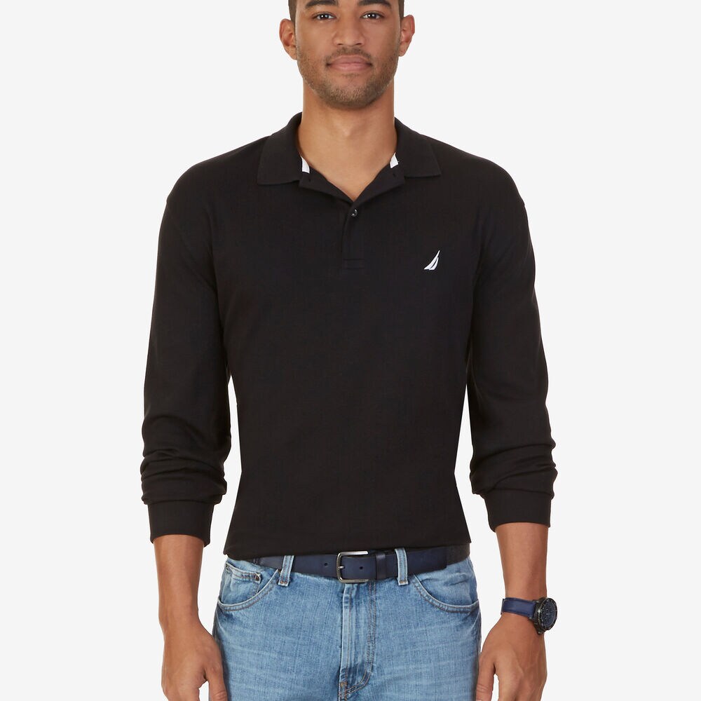 Big & Tall Classic Fit Long Sleeve Polo Shirt,True Black,large