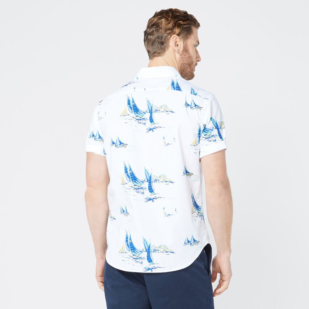 CLASSIC FIT LARGE BOAT PRINT SHIRT,Bright White,large