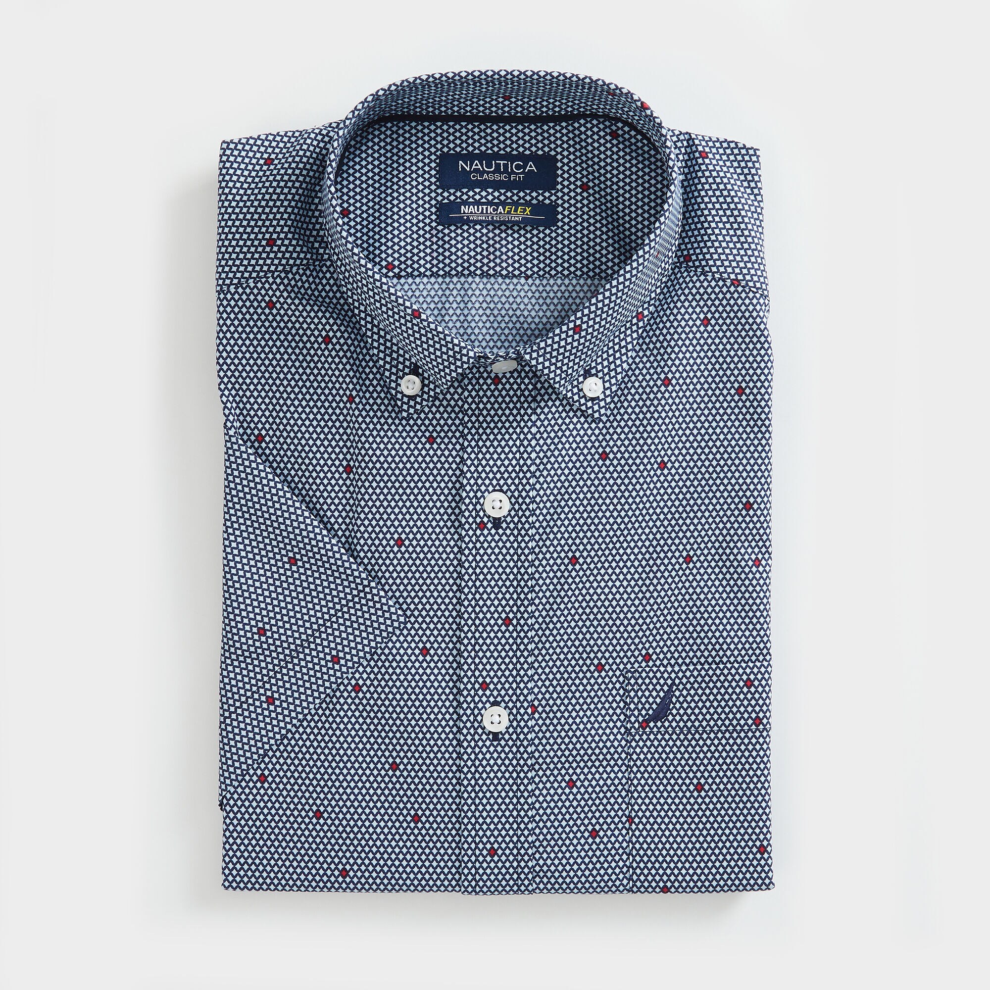SLIM FIT WRINKLE-RESISTANT PRINT SHIRT,J Navy,large