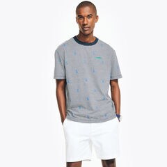 STRIPED CREWNECK T-SHIRT,Navy,large