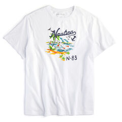 BIG & TALL PAINTED BEACH SCENE GRAPHIC T-SHIRT,Bright White,large