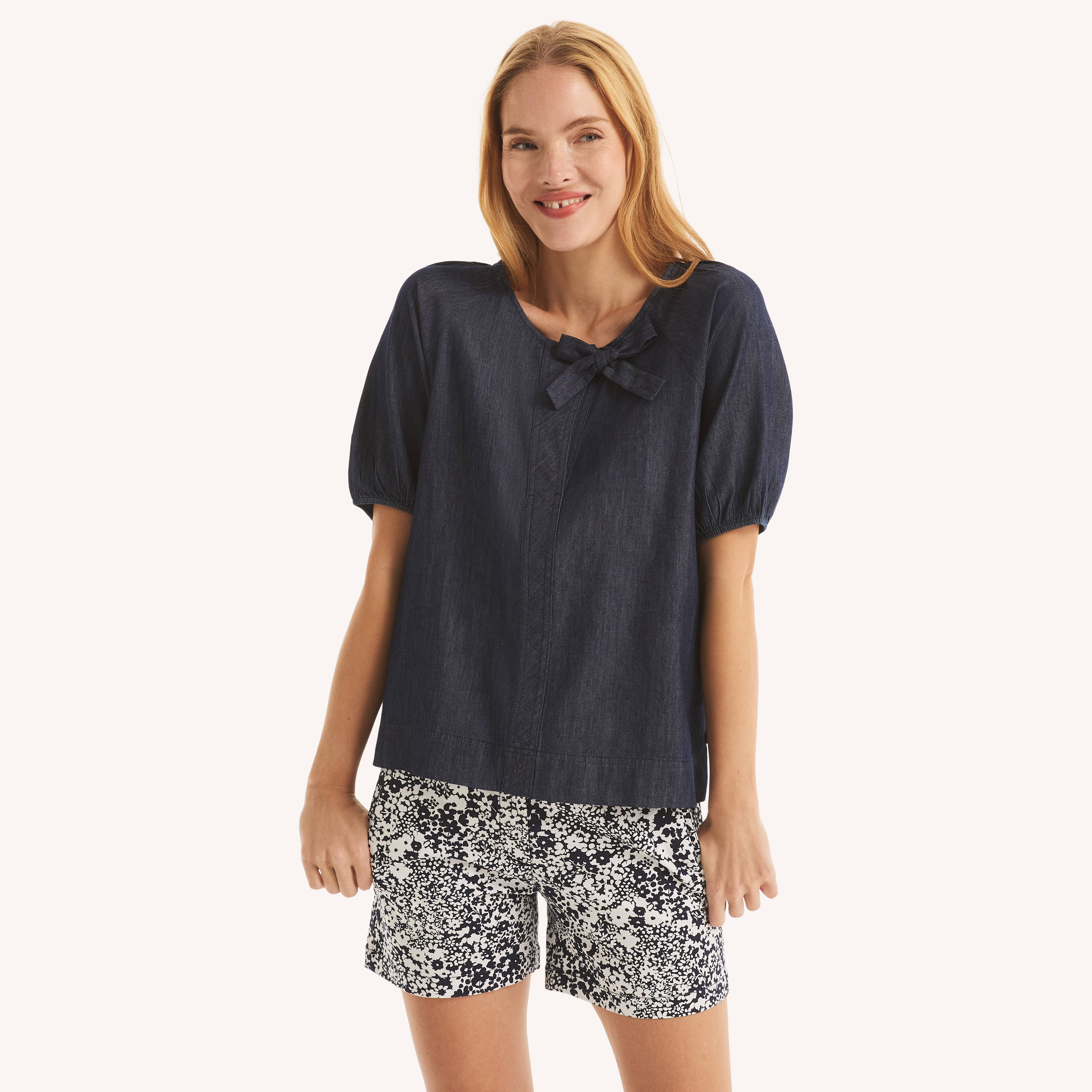 Chambray Side-Bow Blouse | Nautica
