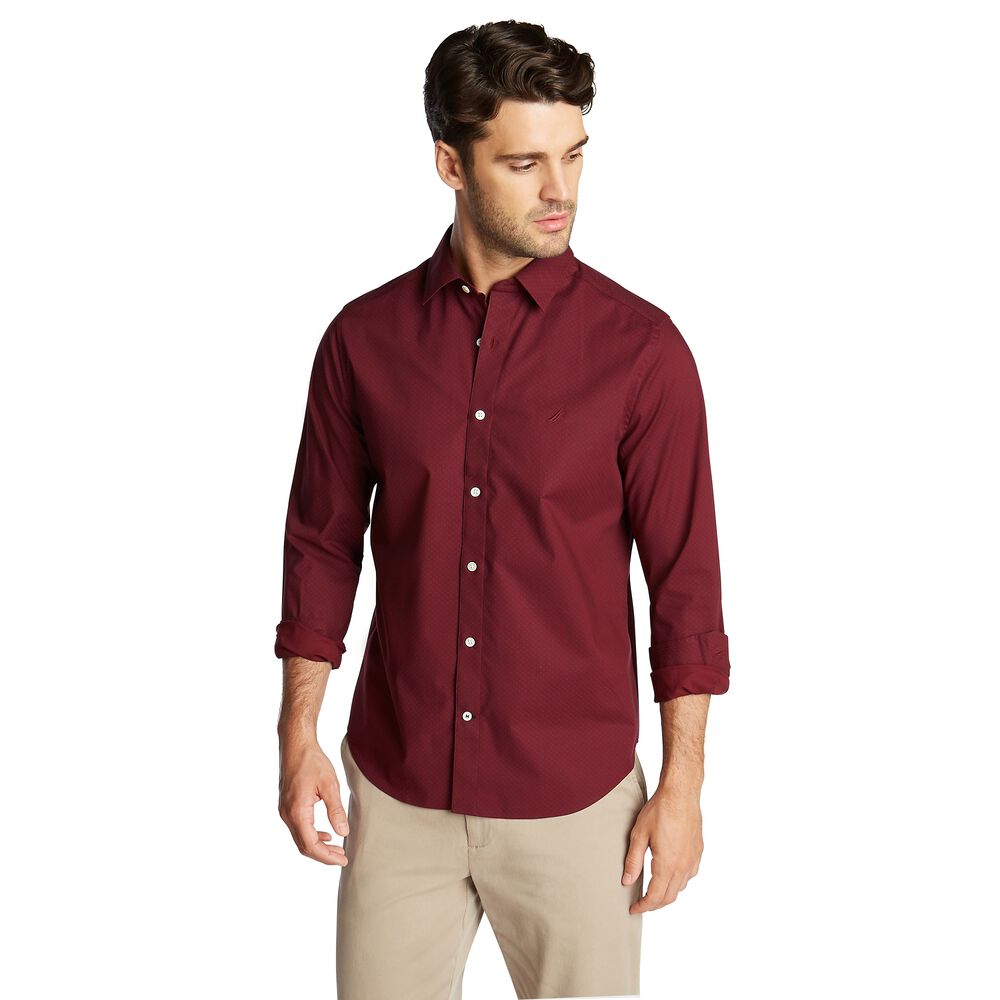 CLASSIC FIT WRINKLE RESISTANT SHIRT IN MINI PRINT,Zinfandel,large