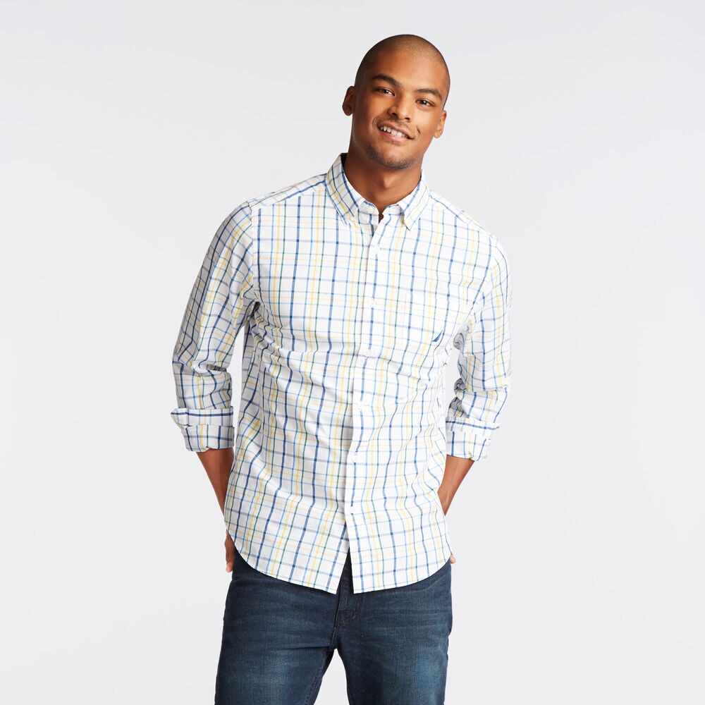 CLASSIC FIT POPLIN SHIRT IN BRIGHT OPEN PLAID,Bright White,large