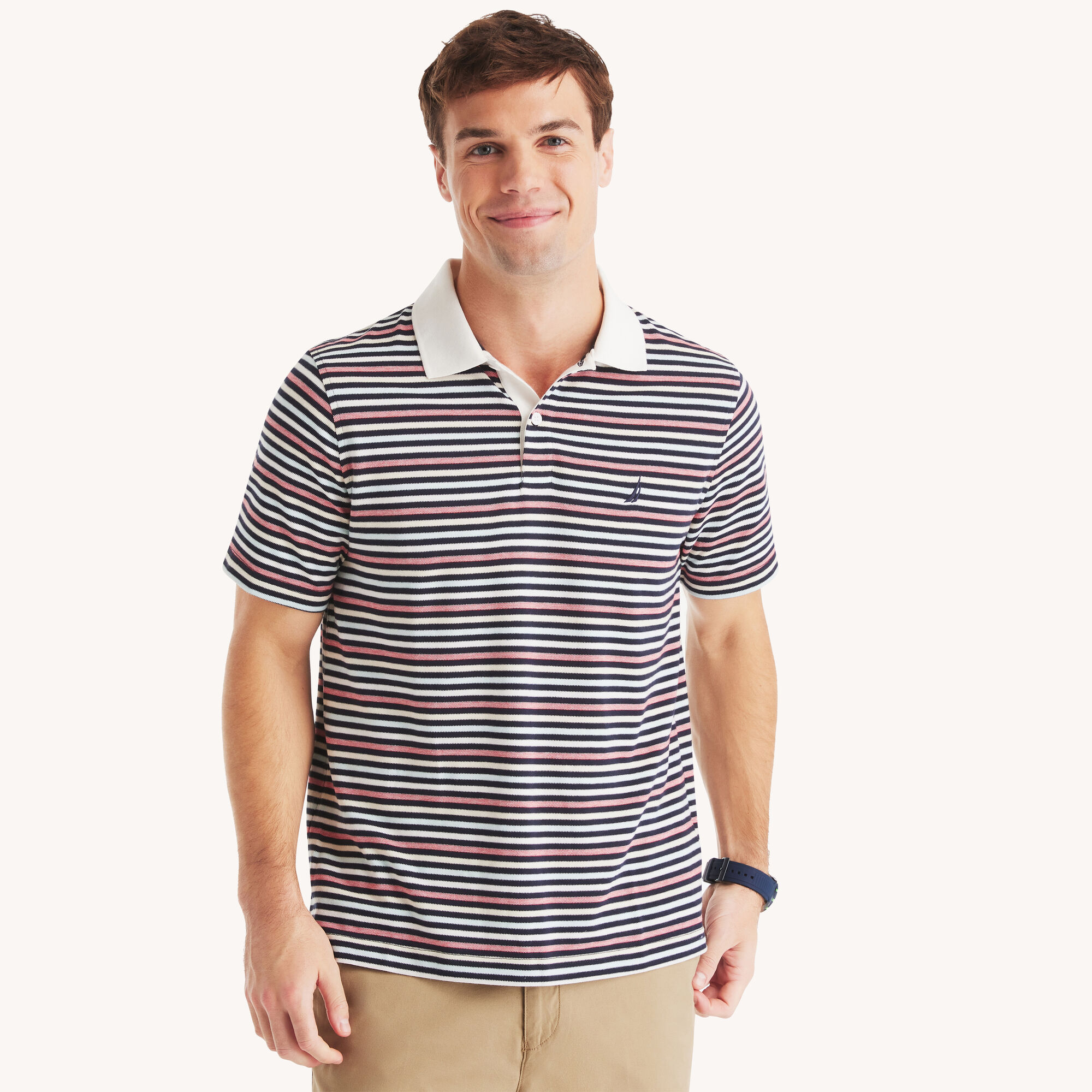 Classic Fit Striped Polo,Stellar Blue Heather,large