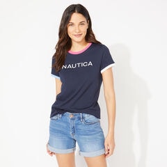 NAUTICA LOGO COLORBLOCK T-SHIRT,Stellar Blue Heather,large