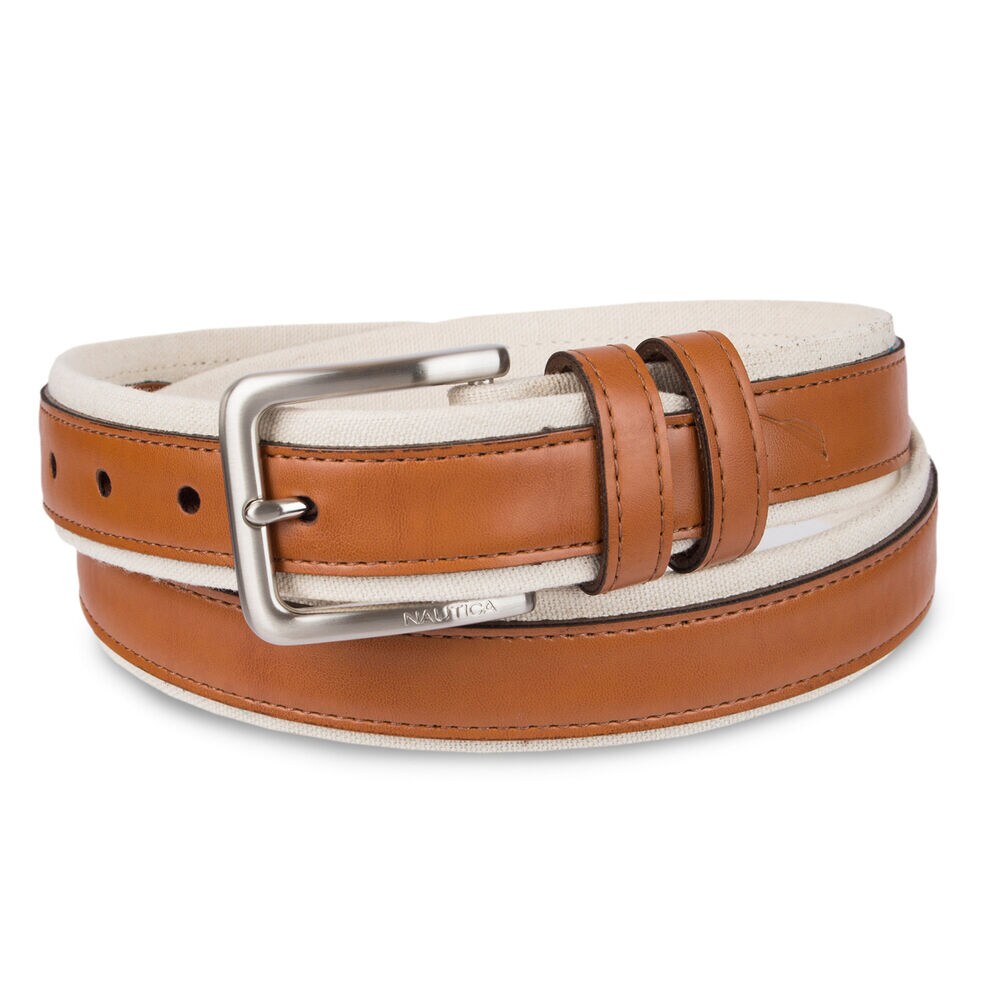 Canvas Belt With Leather Overlay,Tuscany Tan,large