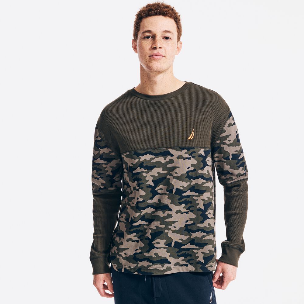 CAMO-BLOCKED LONG-SLEEVE T-SHIRT,Olive,large