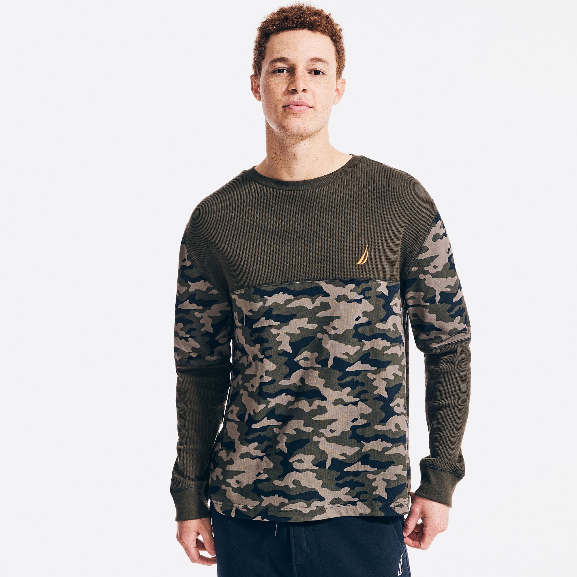 CAMO-BLOCKED LONG-SLEEVE T-SHIRT,Olive,large