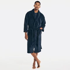 Plush Shawl Collar Robe,Navy,large