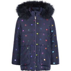 GIRLS' HEART RAINBOW FOIL COAT (8-16),Navy,large