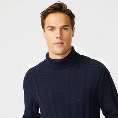 CABLE-KNIT TURTLENECK SWEATER,Navy,large