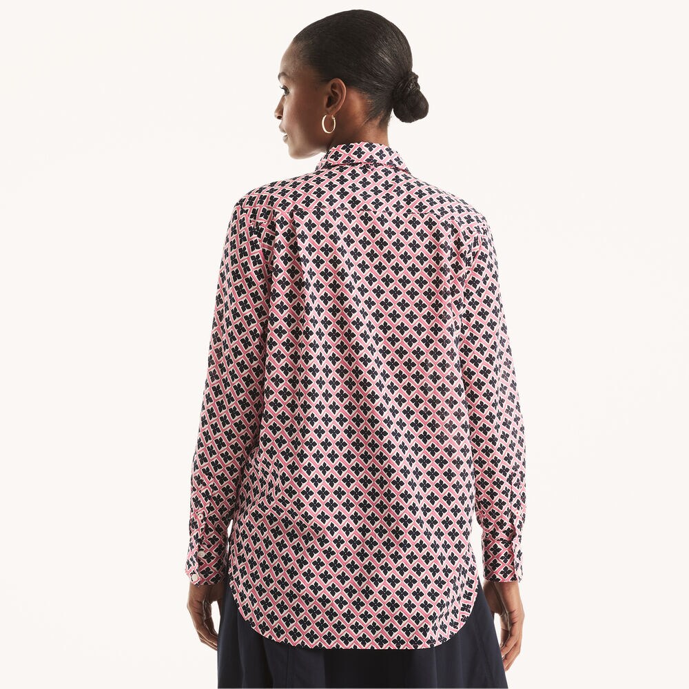 Printed Button-Down Shirt,Pink,large