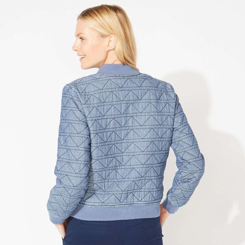 QUILTED CHAMBRAY BOMBER JACKET,Star Turquoise,large