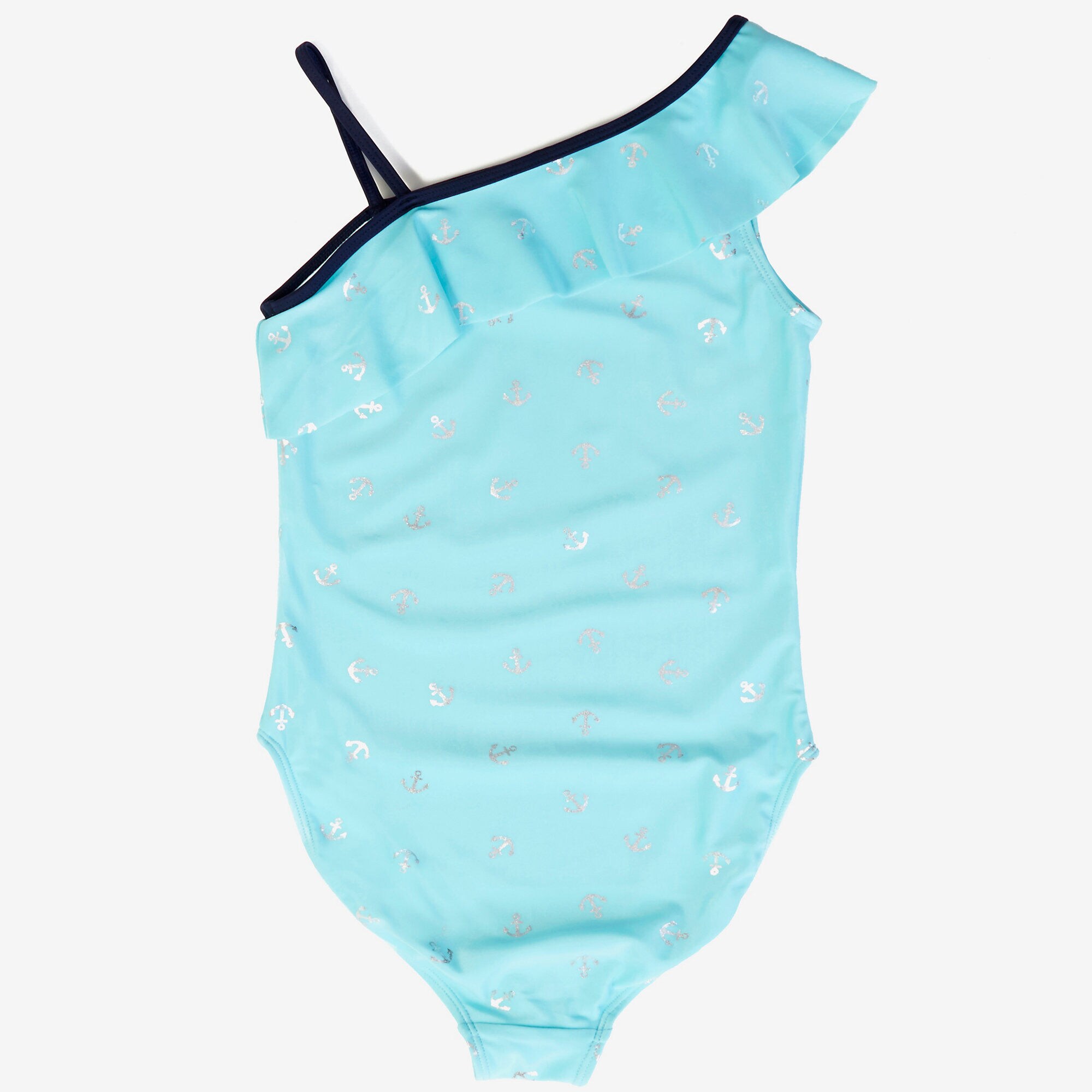Little Girls' One-Shoulder Ruffle Swimsuit (2T-7),True Navy,large
